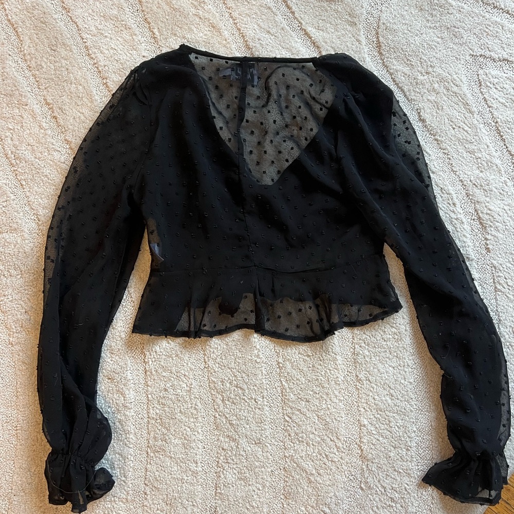 princess polly cropped part mesh long sleeve top with dots